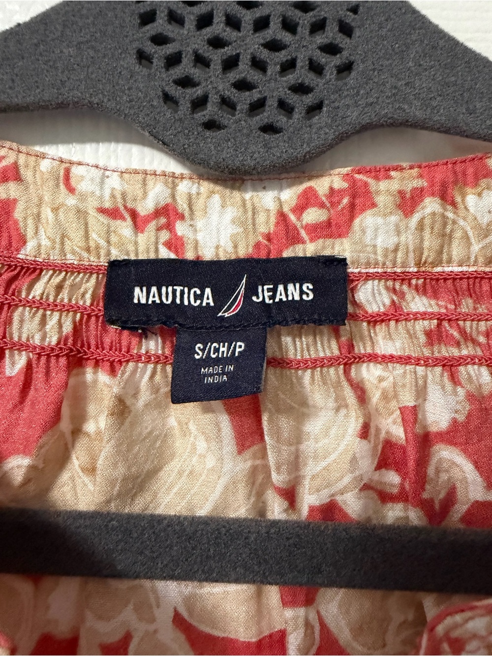 Nautica Jeans Women’s Small Floral Peasant Blouse Coral Boho Long Sleeve Top - Picture 5 of 10